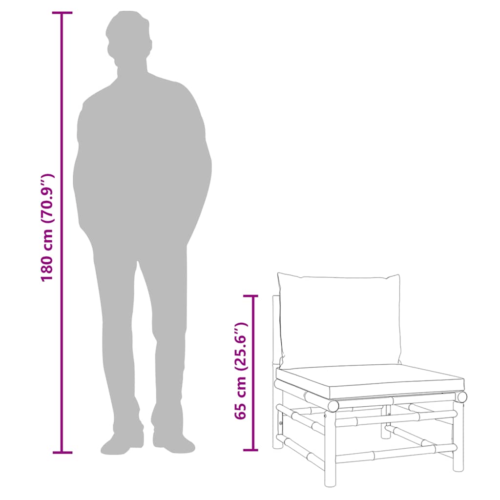 2 Piece Garden Lounge Set with Light Grey Cushions Bamboo