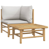 2 Piece Garden Lounge Set with Light Grey Cushions Bamboo - Front View