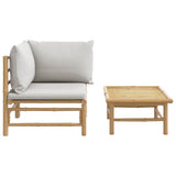 2 Piece Garden Lounge Set with Light Grey Cushions Bamboo - Rear View