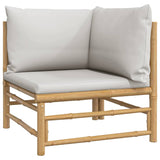 Garden Corner Sofa with Light Grey Cushions Bamboo - Front View
