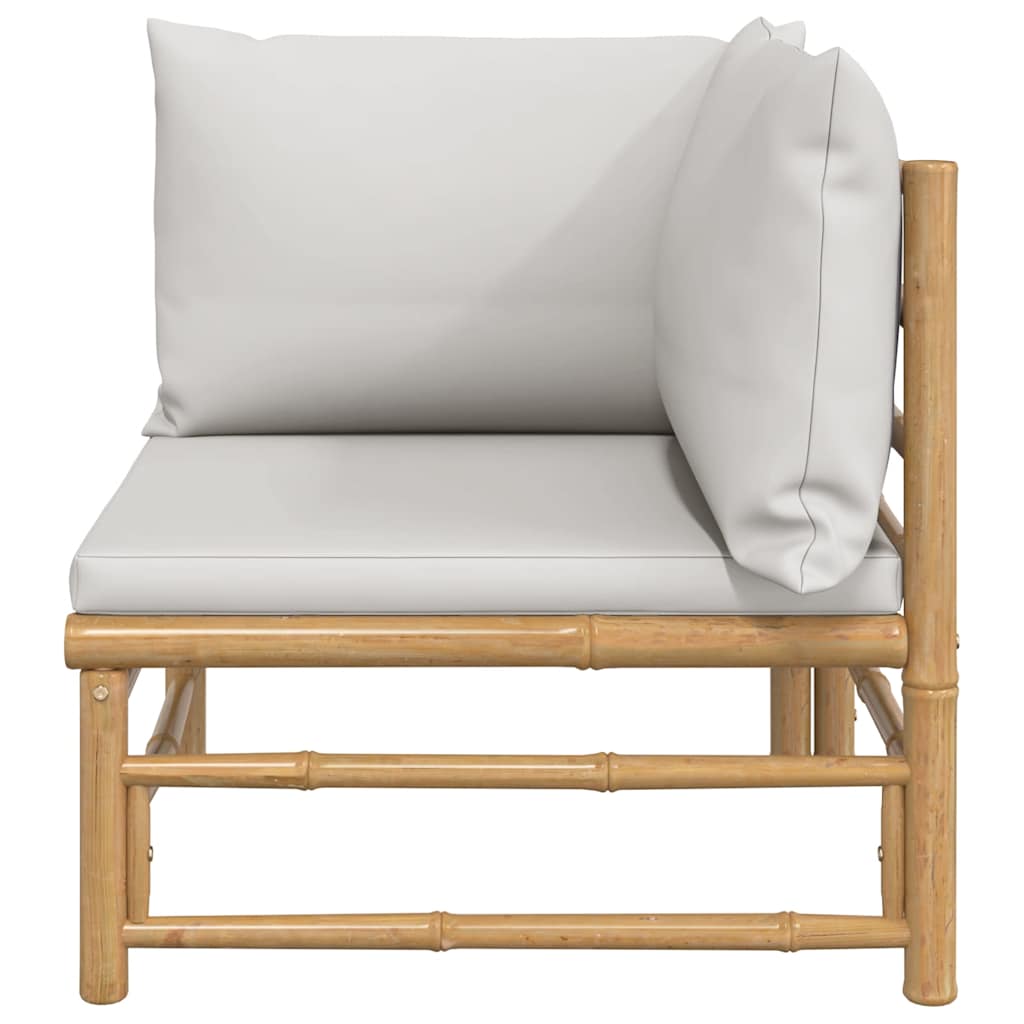 Garden Corner Sofa with Light Grey Cushions Bamboo