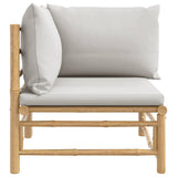 Garden Corner Sofa with Light Grey Cushions Bamboo - Top-Down View