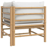 Garden Corner Sofa with Light Grey Cushions Bamboo - 45-Degree Angle