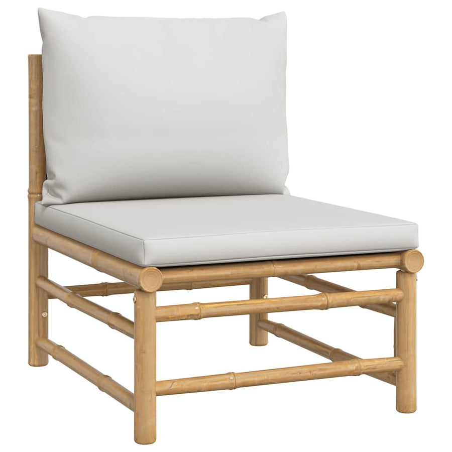 Garden Middle Sofa with Light Grey Cushions Bamboo