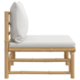 Garden Middle Sofa with Light Grey Cushions Bamboo