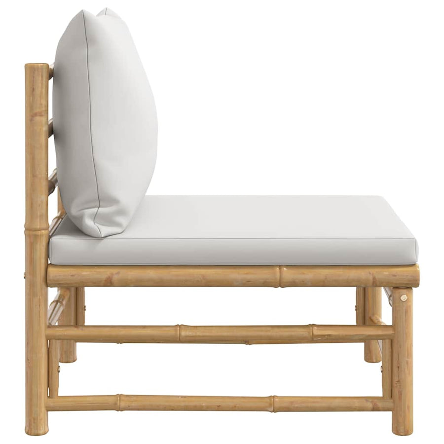 Garden Middle Sofa with Light Grey Cushions Bamboo
