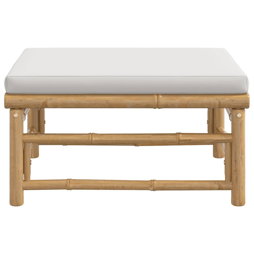 Garden Footstool with Light Grey Cushion Bamboo