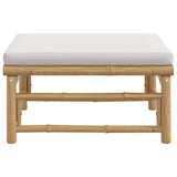 Garden Footstool with Light Grey Cushion Bamboo - Top-Down View