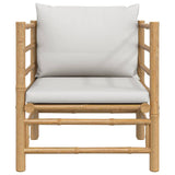 Garden Sofa with Light Grey Cushions Bamboo - Side View