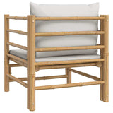 Garden Sofa with Light Grey Cushions Bamboo - 45-Degree Angle