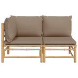 2 Piece Garden Lounge Set with Taupe Cushions Bamboo - Side View