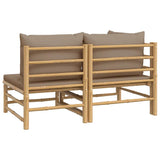 2 Piece Garden Lounge Set with Taupe Cushions Bamboo - Close-Up Angle