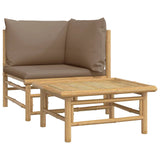 2 Piece Garden Lounge Set with Taupe Cushions Bamboo - Front View