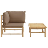 2 Piece Garden Lounge Set with Taupe Cushions Bamboo - Side View