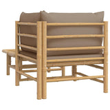 2 Piece Garden Lounge Set with Taupe Cushions Bamboo - Close-Up Angle