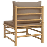 Garden Middle Sofa with Taupe Cushions Bamboo - 45-Degree Angle