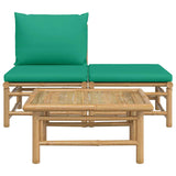 3 Piece Garden Lounge Set with Green Cushions Bamboo - Side View