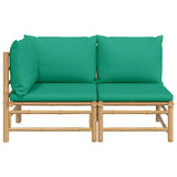 2 Piece Garden Lounge Set with Green Cushions Bamboo - Side View
