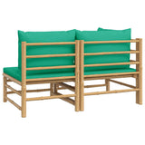 2 Piece Garden Lounge Set with Green Cushions Bamboo - 45-Degree Angle