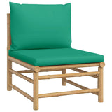 2 Piece Garden Lounge Set with Green Cushions Bamboo - Close-Up Angle