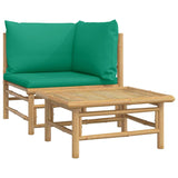 2 Piece Garden Lounge Set with Green Cushions Bamboo - Front View