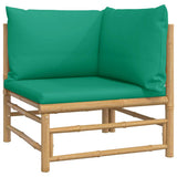 Garden Corner Sofa with Green Cushions Bamboo