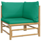 Garden Corner Sofa with Green Cushions Bamboo - Front View