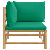 Garden Corner Sofa with Green Cushions Bamboo