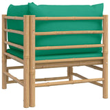 Garden Corner Sofa with Green Cushions Bamboo - 45-Degree Angle