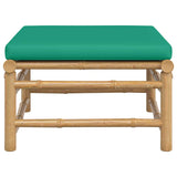 Garden Footstool with Green Cushion Bamboo - Side View