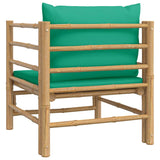 Garden Sofa with Green Cushions Bamboo - 45-Degree Angle