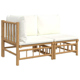 2 Piece Garden Lounge Set with Cream White Cushions Bamboo - Front View