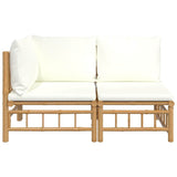 2 Piece Garden Lounge Set with Cream White Cushions Bamboo - Side View