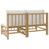 2 Piece Garden Lounge Set with Cream White Cushions Bamboo - 45-Degree Angle