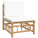 2 Piece Garden Lounge Set with Cream White Cushions Bamboo - Close-Up Angle