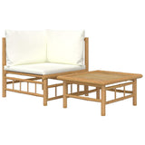 2 Piece Garden Lounge Set with Cream White Cushions Bamboo - Front View