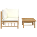 2 Piece Garden Lounge Set with Cream White Cushions Bamboo