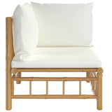 Garden Corner Sofa with Cream White Cushions Bamboo - Side View