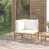 Garden Corner Sofa with Cream White Cushions Bamboo