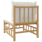 Garden Middle Sofa with Cream White Cushions Bamboo - 45-Degree Angle