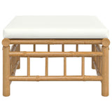 Garden Footstool with Cream White Cushion Bamboo - Side View