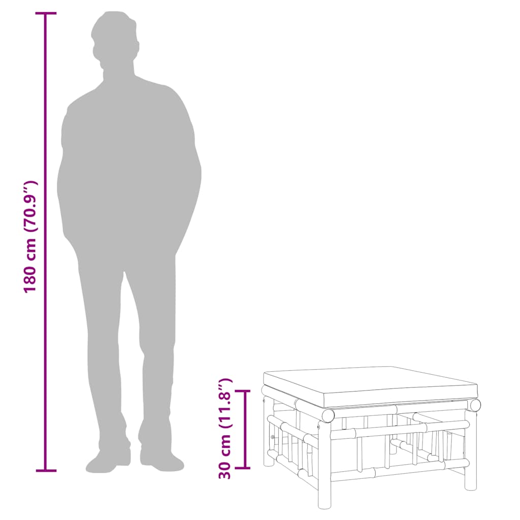 Garden Footstool with Cream White Cushion Bamboo