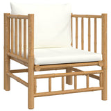 Garden Sofa with Cream White Cushions Bamboo - Front View