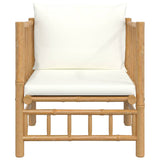 Garden Sofa with Cream White Cushions Bamboo - Side View