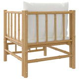 Garden Sofa with Cream White Cushions Bamboo - 45-Degree Angle