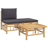3 Piece Garden Lounge Set with Dark Grey Cushions Bamboo - Front View