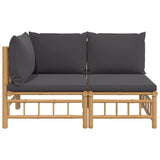 2 Piece Garden Lounge Set with Dark Grey Cushions Bamboo - Side View