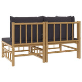 2 Piece Garden Lounge Set with Dark Grey Cushions Bamboo - 45-Degree Angle