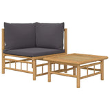 2 Piece Garden Lounge Set with Dark Grey Cushions Bamboo - Front View