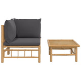 2 Piece Garden Lounge Set with Dark Grey Cushions Bamboo - Side View